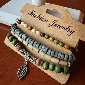 Bohemian Style Bracelet Set with Leaf Charm